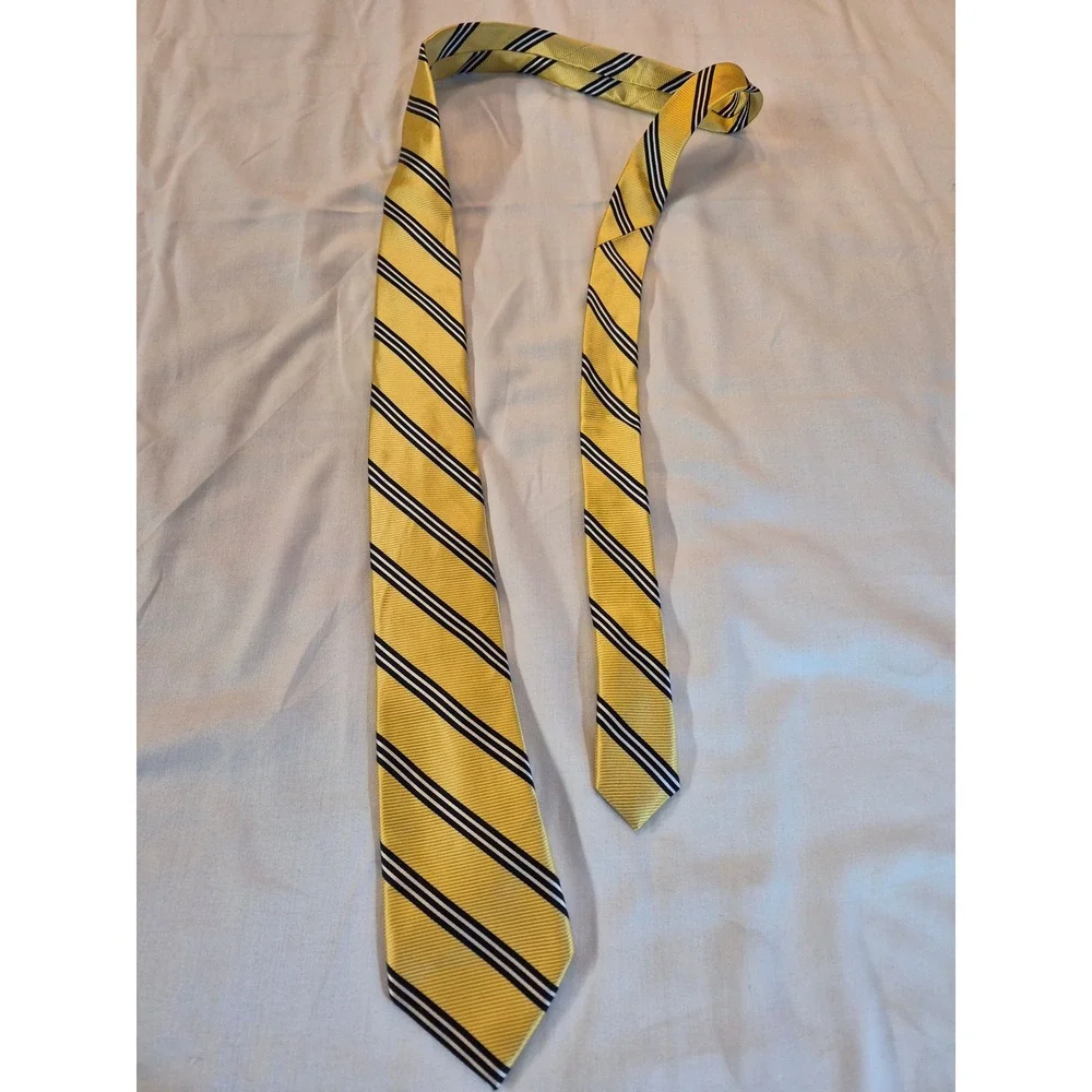 Black Brown 1826 Mens 100% Silk Necktie Yellow Navy White Repp Stripe Silk Tie